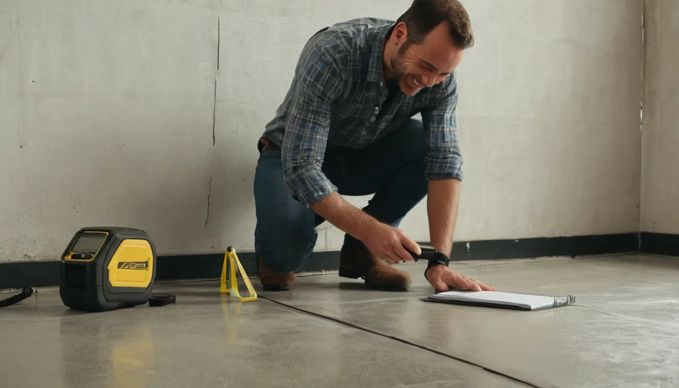 A homeowner photographing a cracked garage floor to prepare for estimates